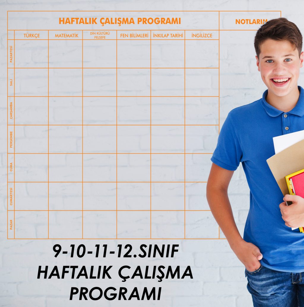 9. 10. 11. 12. Sınıf Haftalık Ders Çalışma Programı